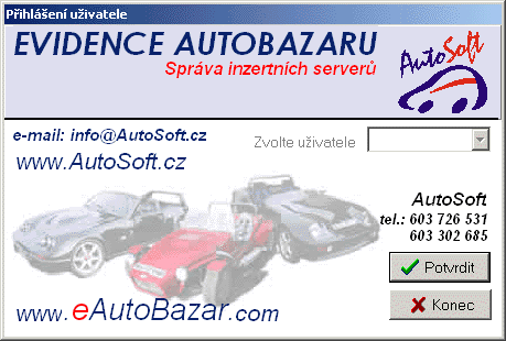 Úvodní obrazovka programu Evidence AutoBazaru v.9.x pro Windows 